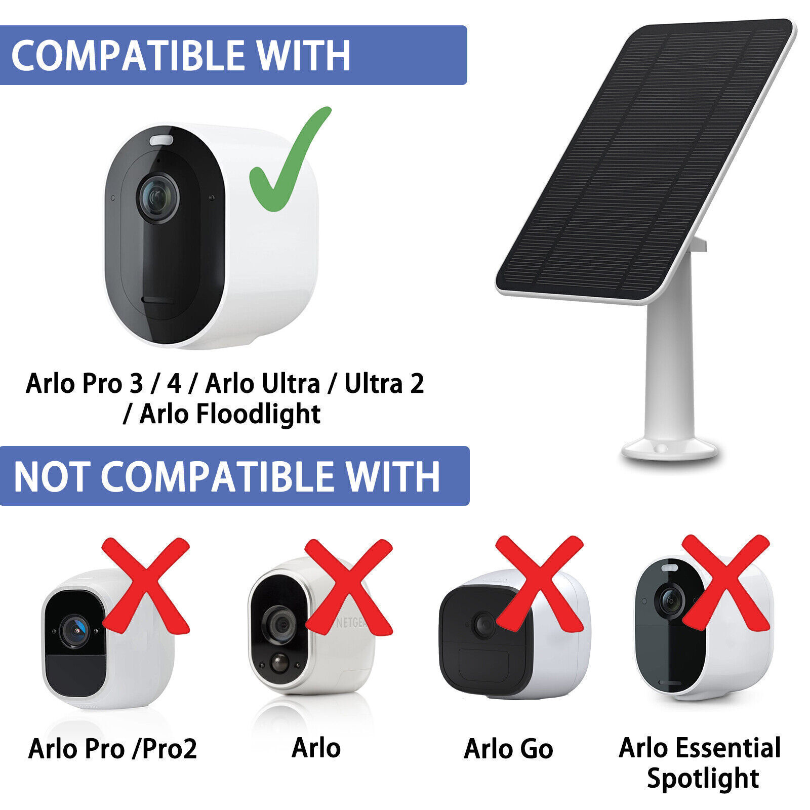 Solar Power Panel for Arlo Ultra/ Ultra 2/ Pro 3/ Pro 4/ Go 2 Outdoor Charger