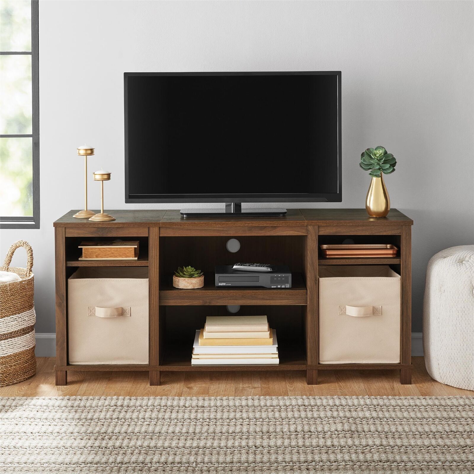 Cabinet Media Console Entertainment Center W/ Storage Shelves Home