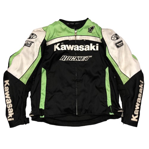 Kawasaki Joe Rocket Motorcycle Racing Black Green Jacket Men’s Size XL With Pads