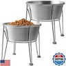 Wellbro Elevated Dog Bowls for Large and Medium Dogs - Stainless Steel 64oz/8 Cup Raised Feeder with Non-Slip Base, Dual Food and Water Bowls 2-Pack