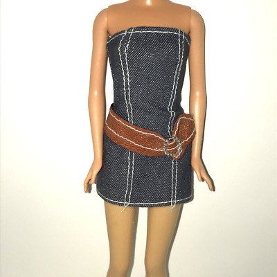 Barbie Doll Clothing My Scene Spring Break Short Denim Jean Dress Brown Belt