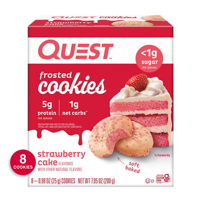 Quest Frosted Protein Cookies, Soft Baked, Strawberry Flavor, 8 Count Delicious