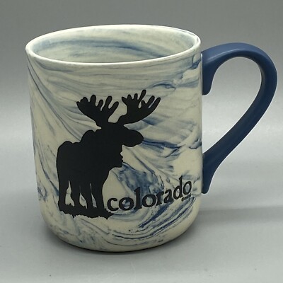 MSSI Faux Marble Blue COLORADO ANTLERS MOOSE Coffee Mug Cup