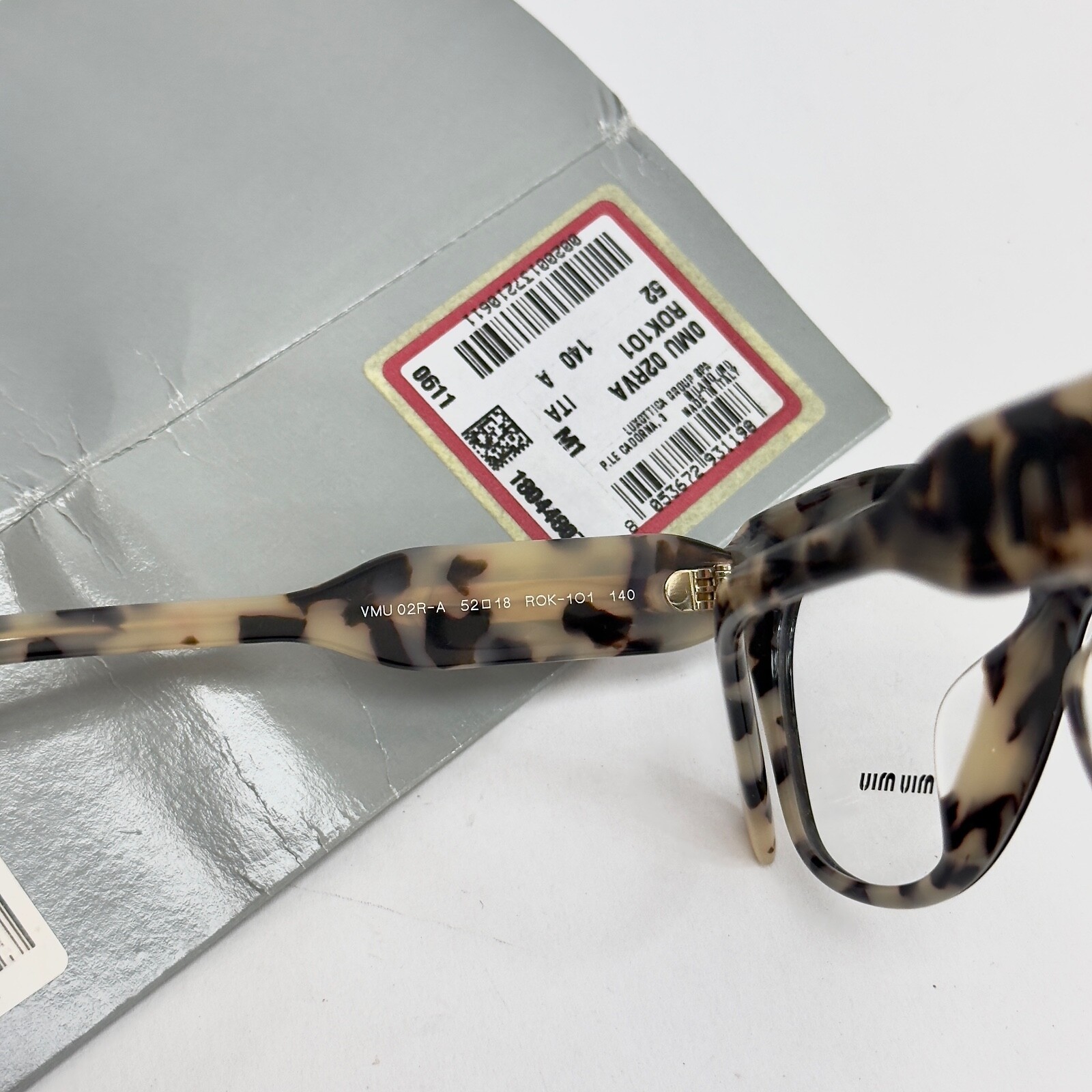 Pre-owned Miu Miu Logomania Crystal 02r Black Sand Havana 52mm Eyeglasses Frame Mu02rv In Demo Lens
