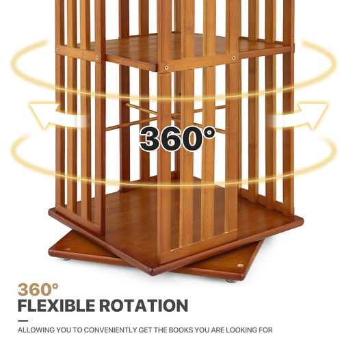 5 Tiers Brown Bamboo Rotating Bookshelf Open Shelving Storage Rack Freestanding