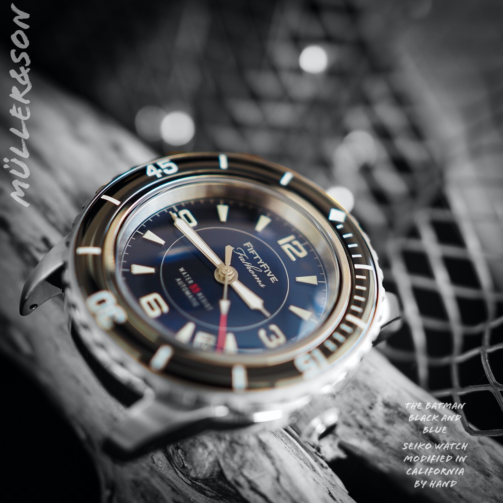 Pre-owned Müller&son Watch "batman Supermod" Made From Seiko Snzh Fifty Five Fathoms