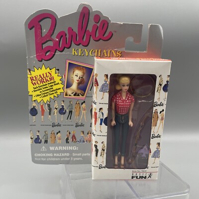 NOS! 1995 Vintage BASIC FUN Mattel PICNIC BARBIE in Jeans Fishing KEYCHAIN