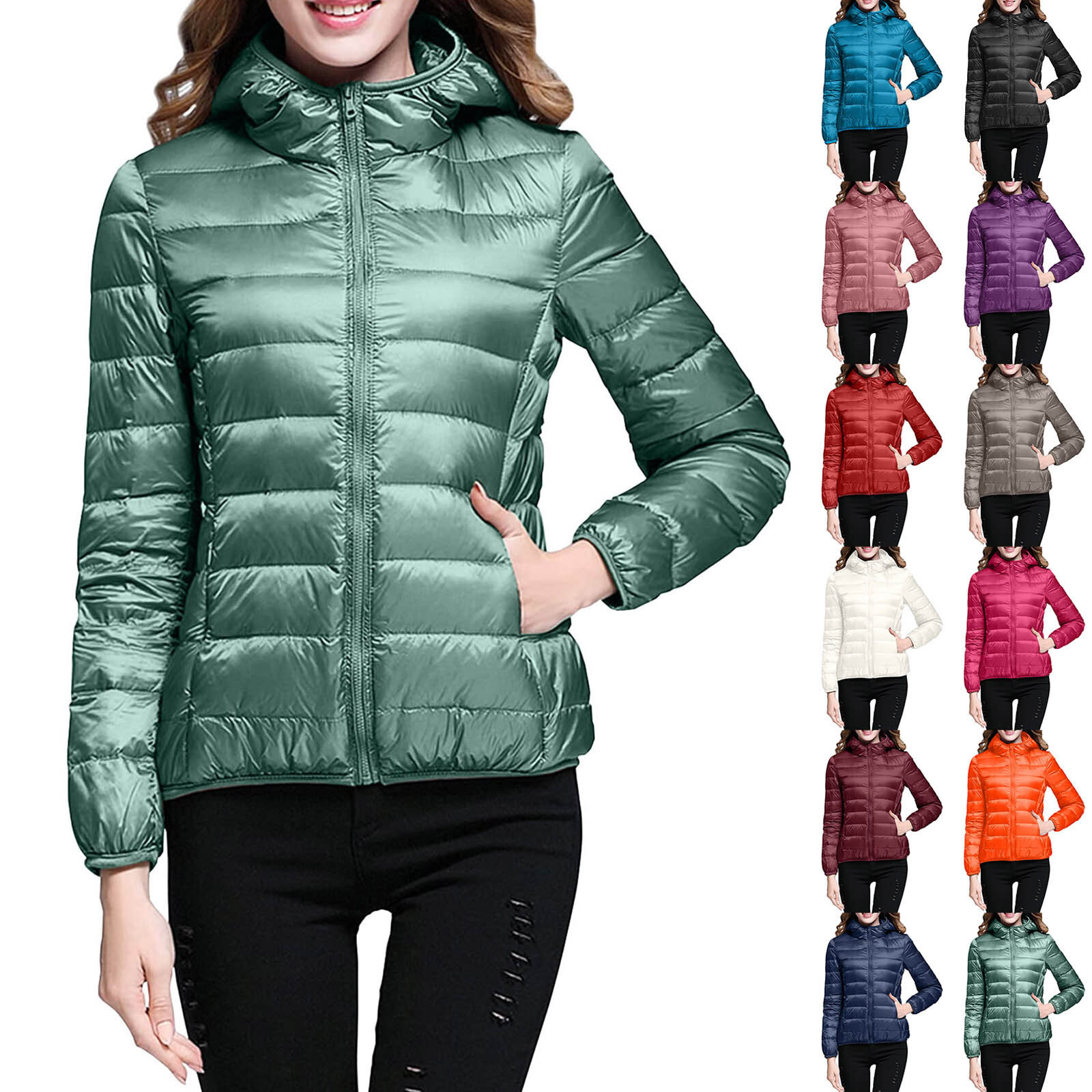 Womens Quilted Padded Puffer Bubble Hooded Jacket Ladies Hoody Warm Winter Coat