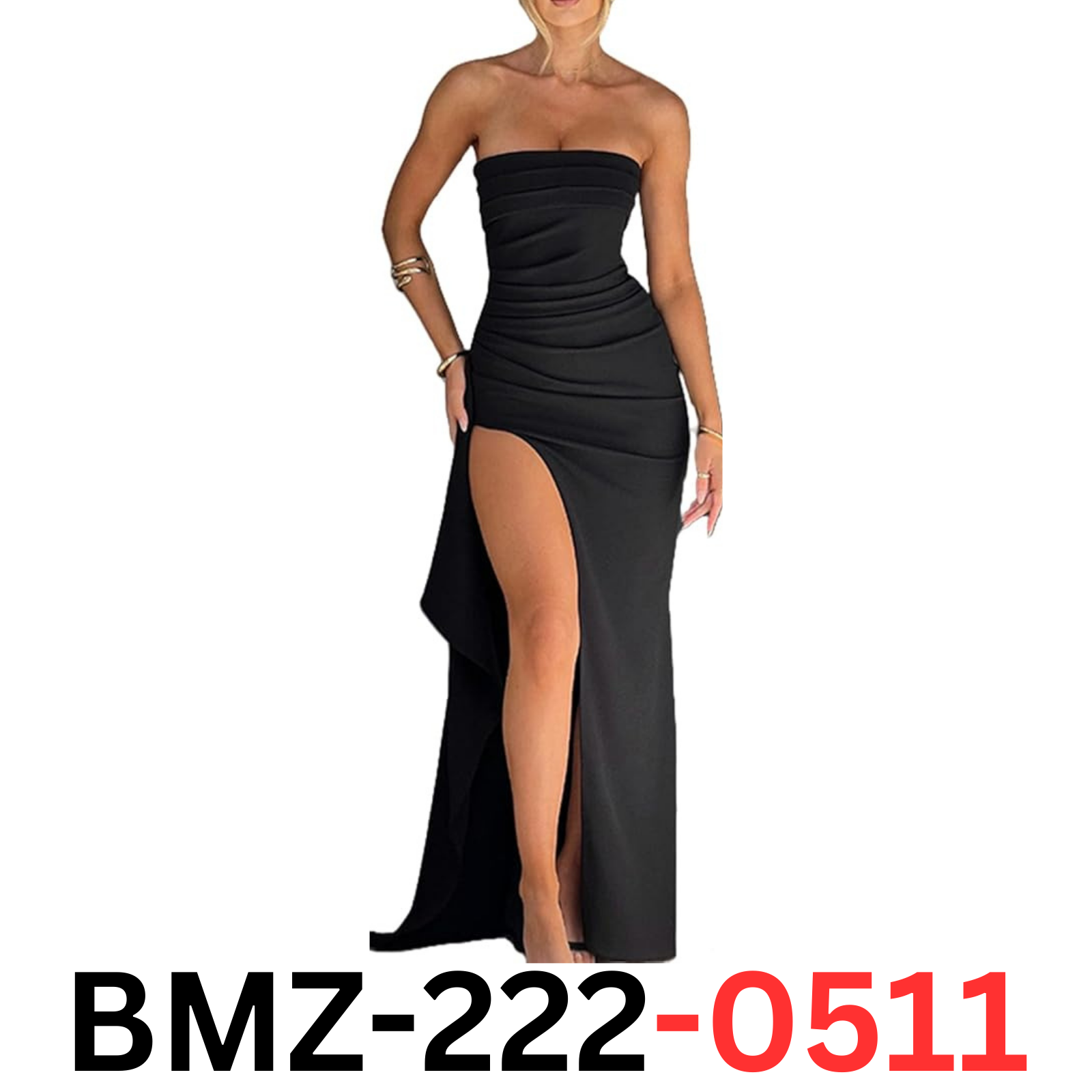 Womens Sexy Strapless Backless High Split Ruched Off Shoulder Long Maxi Dress, S