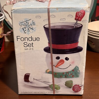 Christmas Fondue Set Boston Warehouse Snow Much Fun Snowman 6 PC NIB tea light