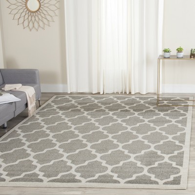 Amherst Collection 5' Square Dark Grey/Beige AMT420R Moroccan Trellis Non-She...