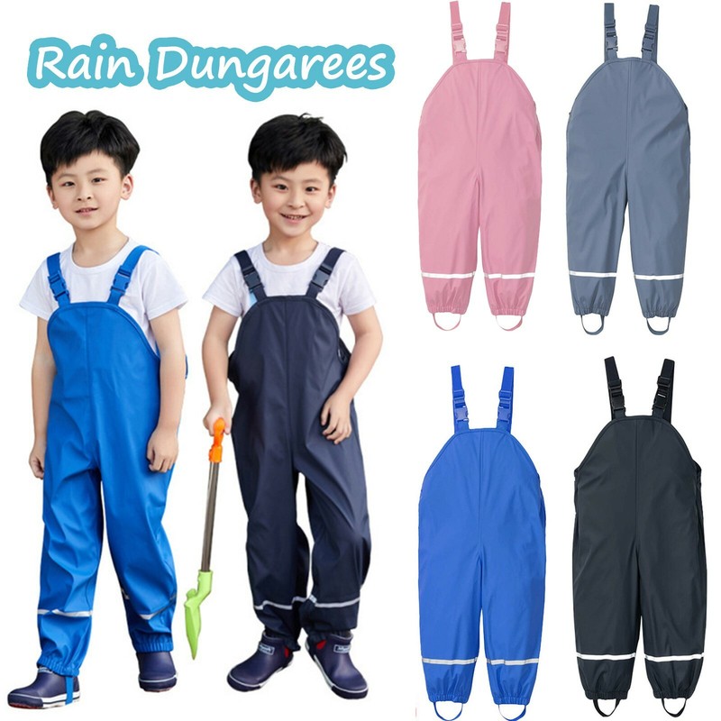 Kids Boys Girl Rain Suit Dungarees Waterproof Outdoor Fishing Jumpsuit Rain Pant