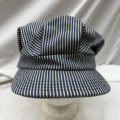 trucker hat baseball Cap Vintage SnapBack Train Conductor Denim Stripe Nice Cool