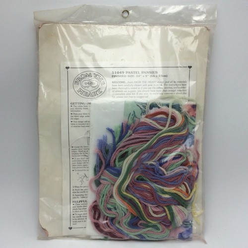 Dimensions From The Heart Crewel Kit PASTEL PANSIES #51049 Vtg 1990 22x9 USA