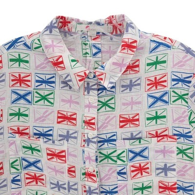 BODEN 100% Linen Button Up Shirt Long Sleeve Colorful Geometric Pattern US 8R
