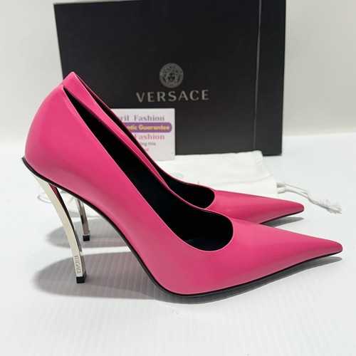 Pre-owned Versace Pin Point Leather Pointed Toe Pump Heels Pink Size 38/ 8 $1,325