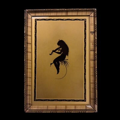 Karl Diefenbach ''Elfin Music''  Black On Gold Silhouette Fairy Violin 5½''×7¾'' 