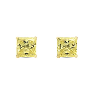 Pre-owned Shine Brite With A Diamond 3.5 Ct Princess Canary Earrings Studs Solid 14k Yellow Gold Screw Back Basket