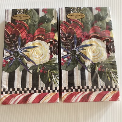 Mackenzie Childs SCOTTISH BOUQUET Guest Napkins 2 PKG 15 x2 COURTLY CHECK Sealed