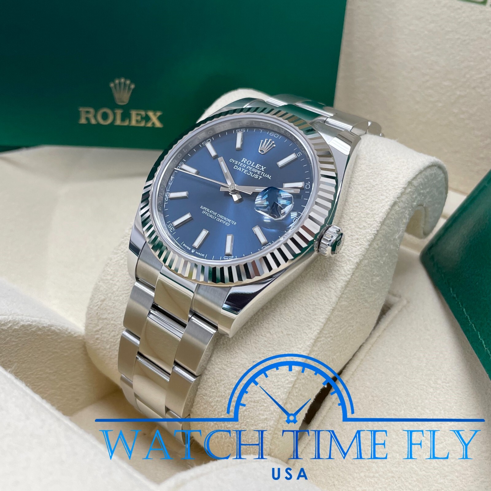 Pre-owned Rolex Datejust 41mm 126334 Fluted Bezel Blue Index Dial Oyster Bracelet Steel