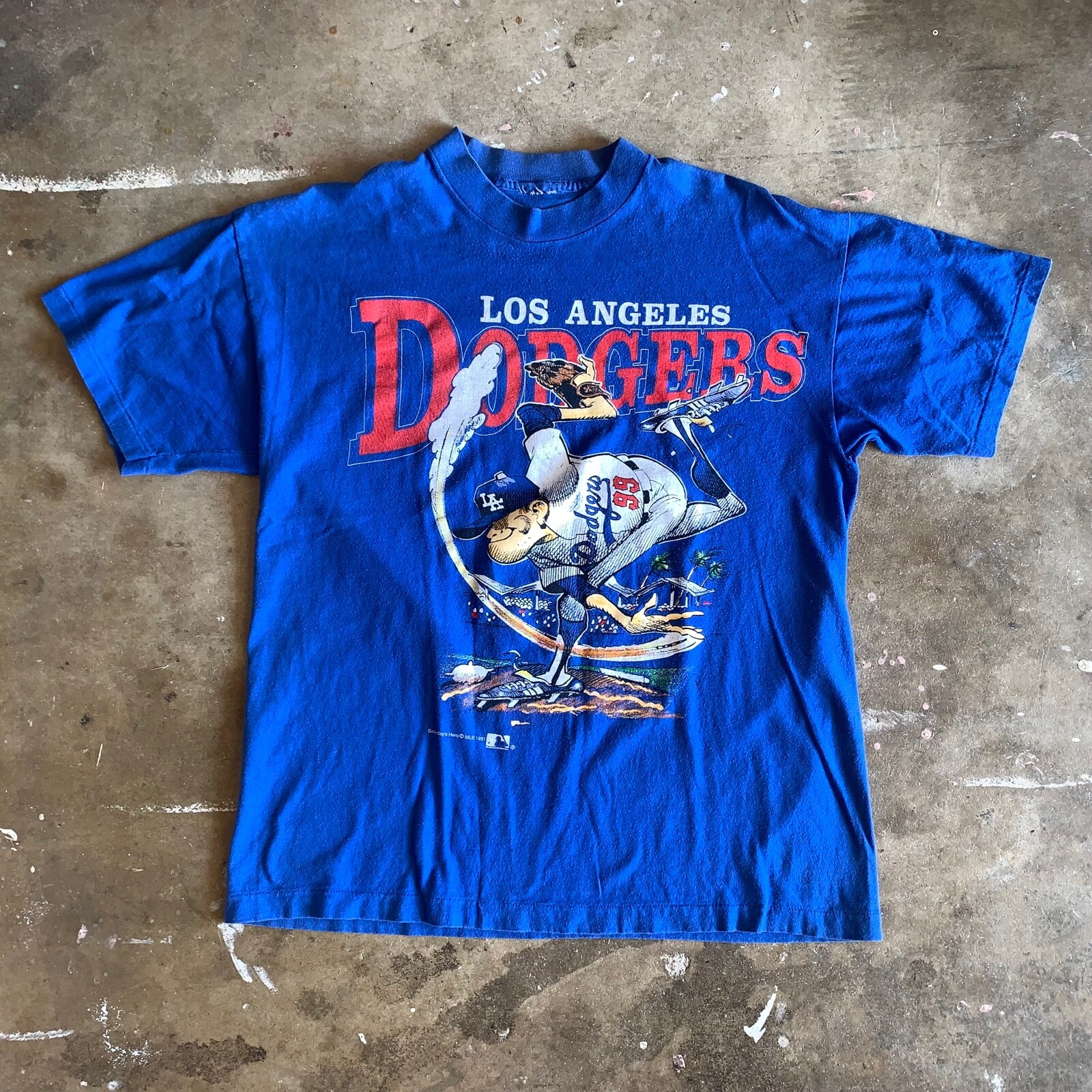 VINTAGE 90s LOS ANGELES L.A. DODGERS BASEBALL CARICATURE T