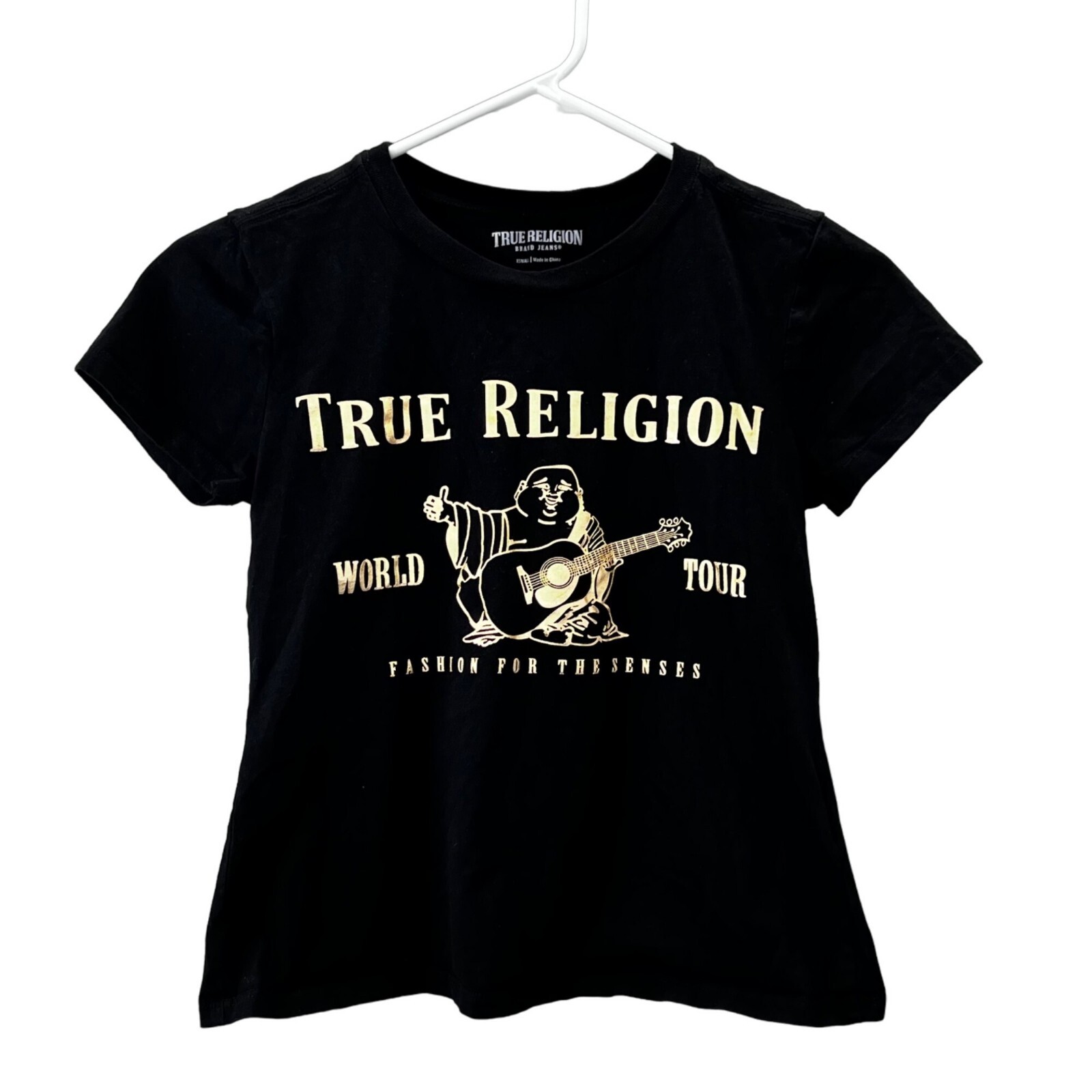 【TRUE RELIGION】★Tシャツ★ WORLD TOUR GRAPHIC TEE True Religion World Tour Baby Tee T Shirt XS Women Black
