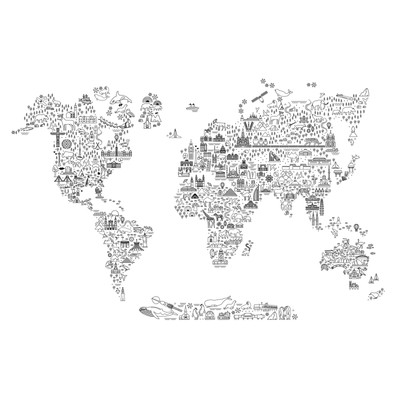 World Travel Landmark Line Map For Kids Bedroom Education Canvas Poster Art