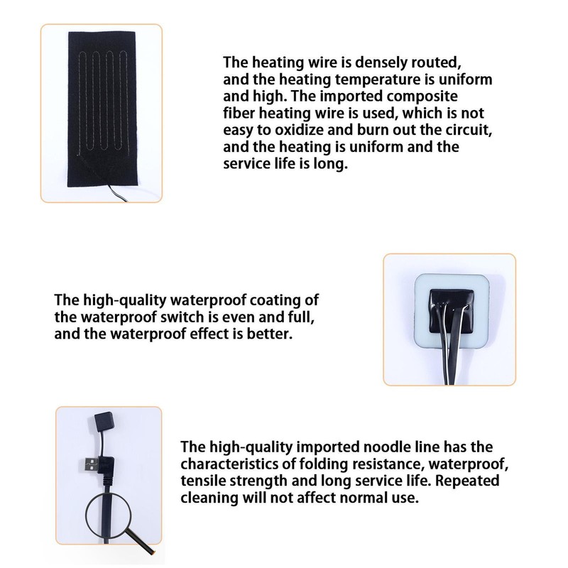 5 In 1 USB Electric Heating Pad Jacket Vest Clothes Heater Warmer Sheet 3 Gear