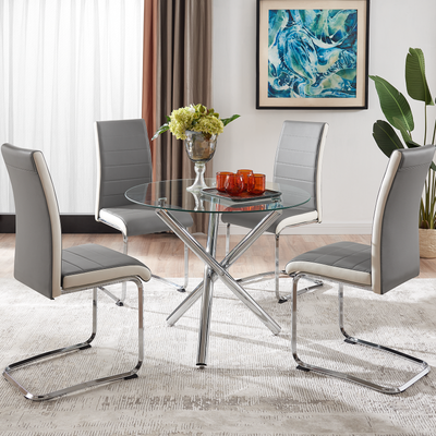 Compact glass dining 2024 table and chairs