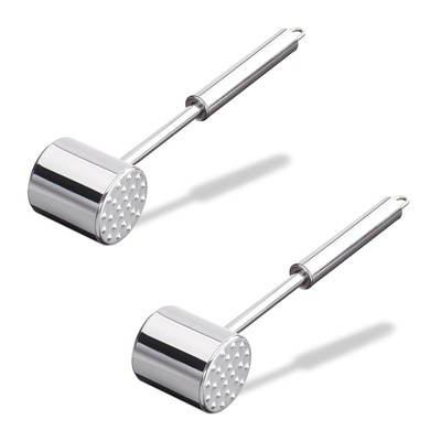2 x vleeshamer van edelstaal - vleesvermalser - dubbelzijdig - roestvrij - 28 cm