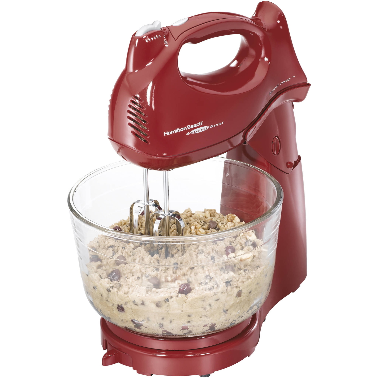 Hamilton Beach Power Deluxe 6 Speed Stand Mixer, 4 Quarts, Red, Model 64699