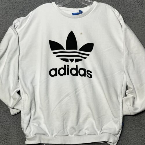 Adidas Vintage Trefoil Sweatshirt Mens Medium White Pullover Adidas Vintage Trefoil Sweatshirt Mens Medium White Pullover