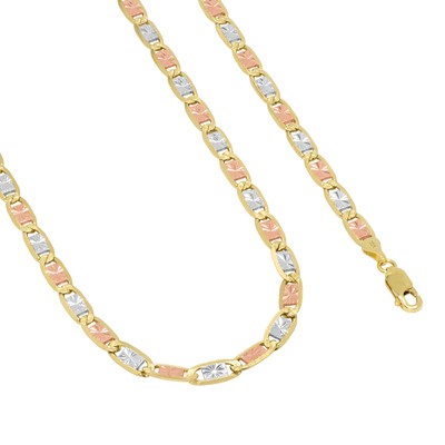 NURAGOLD 10K SOLID TRI YELLOW ROSE WHITE GOLD 5MM DIAMOND CUT VALENTINO CHAIN BRACELET 8"