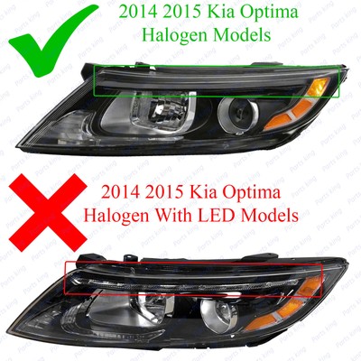 For 2014 2015 Kia Optima Halogen Headlight Projector w/o LED w/ Bulb Pair 2pc 