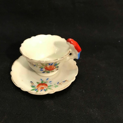 VINTAGE ANTIQUE MADE IN JAPAN TEACUP & SAUCER PORCELAIN  RED BLUE FLOWER