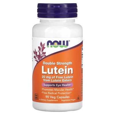 Now Foods Lutein Double Strength 90 растительных капсул с гарантией качества GMP, веганский,