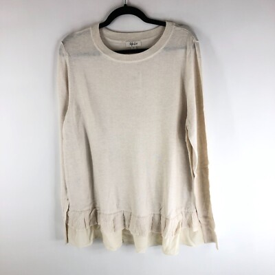 Style & Co Womens Sweater Lightweight Shirttail Hem Crew Neck Ivory XL