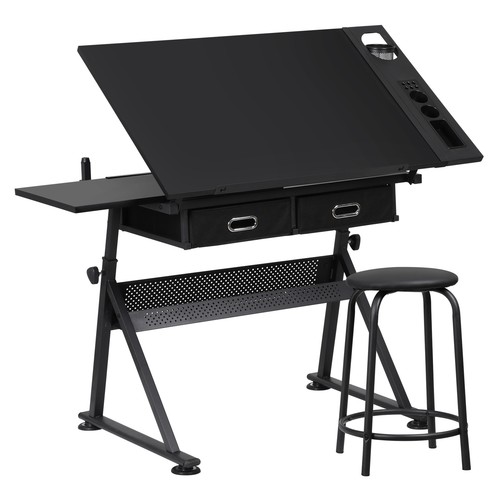 Drafting Drawing Table Tiltable Tabletop Workstation Adjustable Height w/Stool
