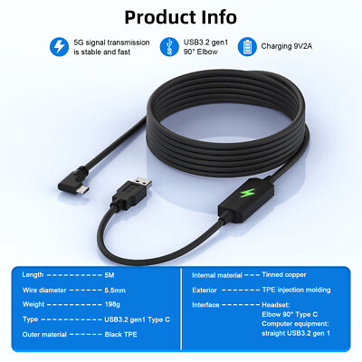 Für Pico4/3 Quest 2/3/Quest Pro Link VR Brillen 18W USB Schnellladen Datenkabel