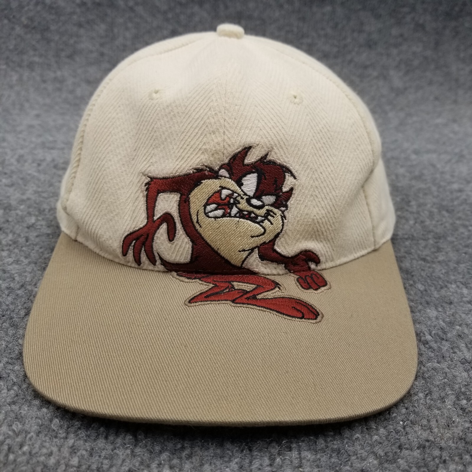 Vintage Taz Looney Tunes Hat Cap Beige Mens Snap Back