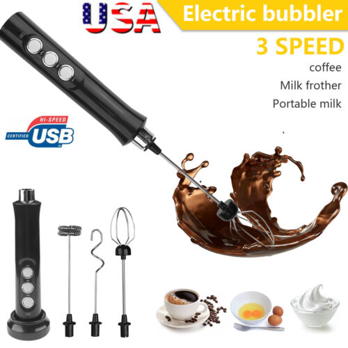 Milk Frother Handheld Double Whisk Foam Coffee Maker USB Rec