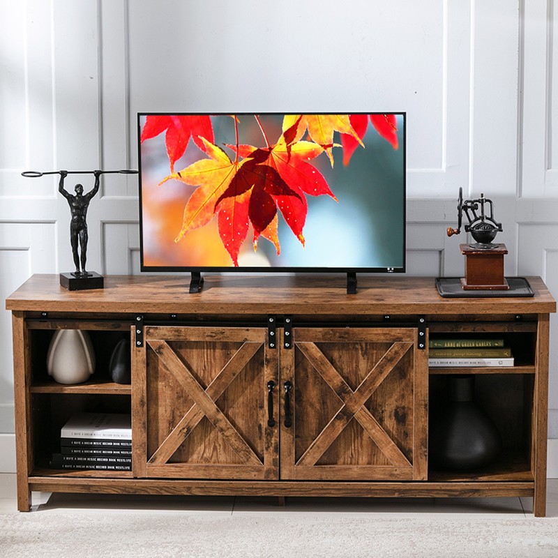Farmhouse Barn Door Entertainment Center For 50" 65" Tvs
