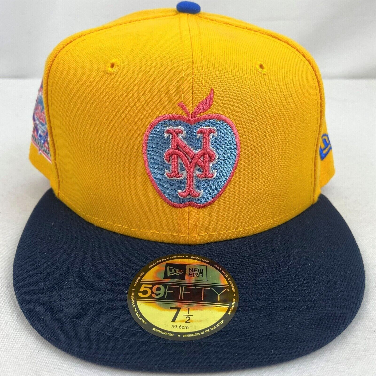 NEW ERA New York METS GOLD YELLOW Fitted Hat Big Apple Logo Size 7 ...