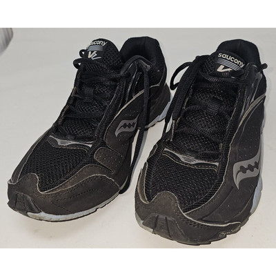 Saucony V2 Grid Women Us 9.5 Lace Up Running Shoes Black w/ Blue accents