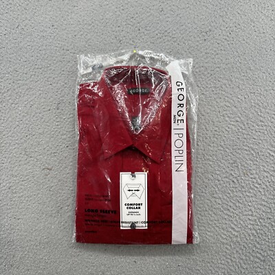 George Men's Button Down Long Sleeve Poplin Red Shirt in Size Large NEW