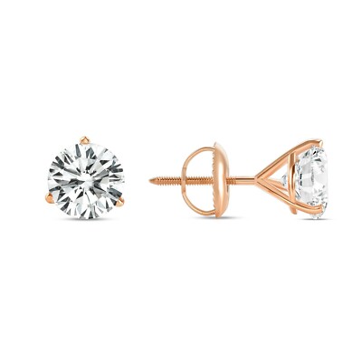 Pre-owned Shine Brite With A Diamond 5 Ct Round Earrings Studs Solid 14k Rose Gold Brilliant Cut Screw Back Martini In White/colorless
