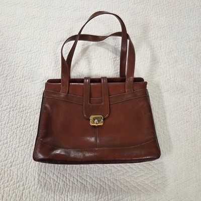 Lou Taylor Vintage Brown Leather Shoulder Bag Satchel with Integrated Mirror