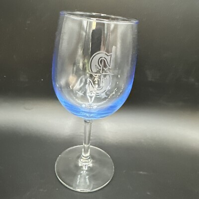 Beer Wine Stem Glass: Seattle MARINERS Prof Baseball Team Emblem. Blue Tint