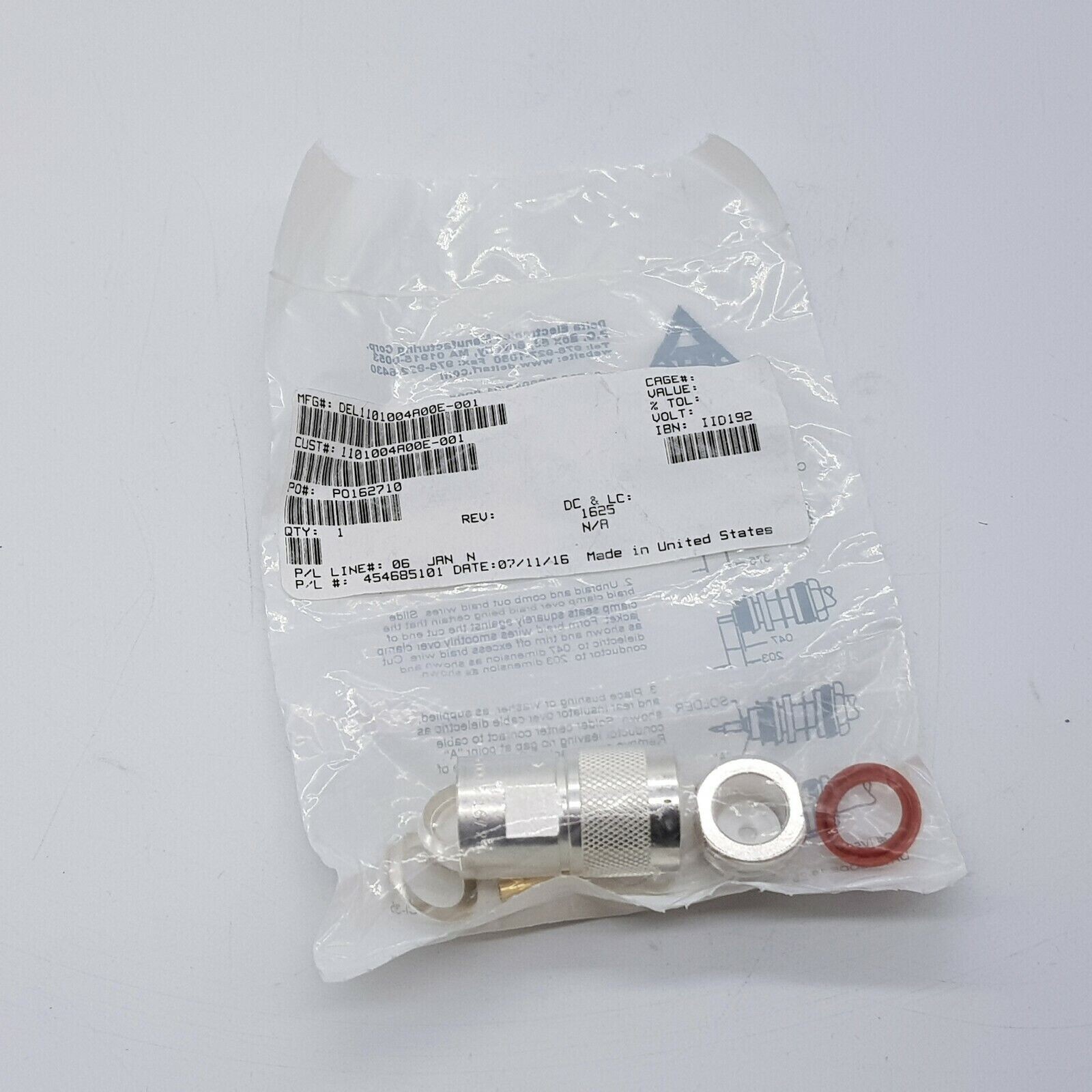 Delta 1101004A00E-001 N-Series Straight Male Connector NEW