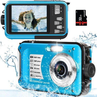 with 32GB Card Waterproof 10FT 30MP FHD 1080P Compact 16X Digital Zoom Digita...